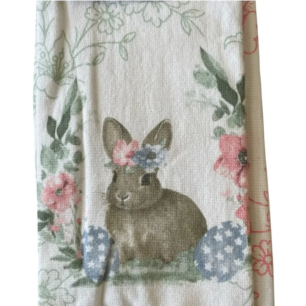 TAHARI HOME Kitchen Towels 3pk Easter Bunny Rabbit Garden Flowers 18